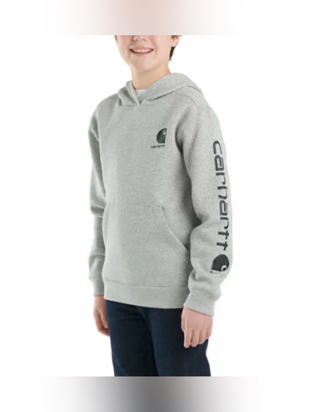 Carhartt Boys Heather Gray Long Sleeve Graphic Hoodie Sweatshirt XL 18 20 Unisex
